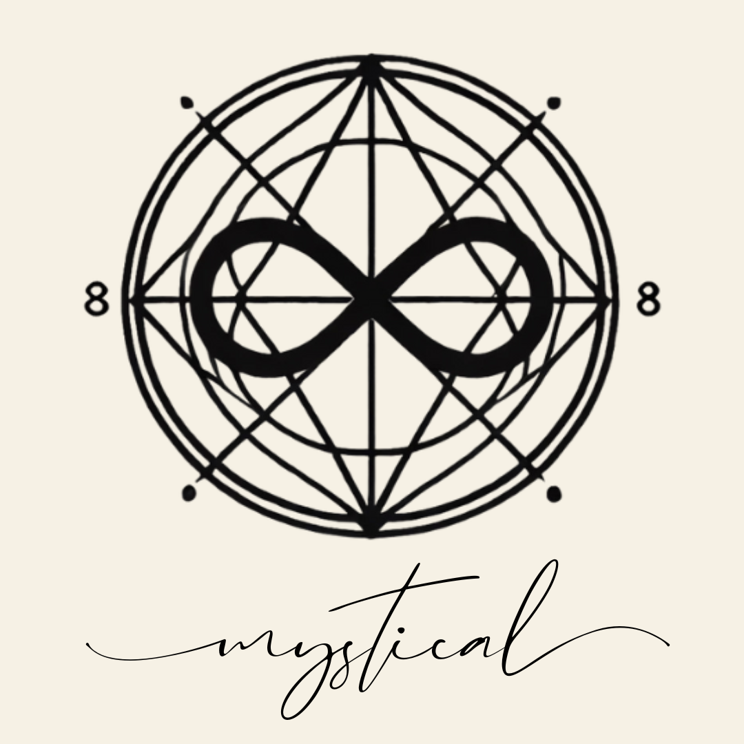 Close up on the main label image of Mystical sigil symbol with corresponding script underneath on neutral background